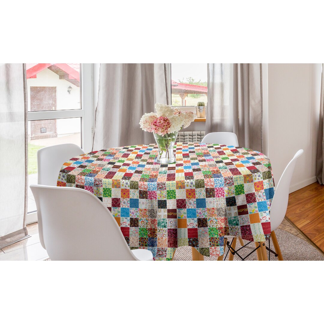 Runde Tischdecke, Patchwork Retro Style, Bunt, Mehrfarbig