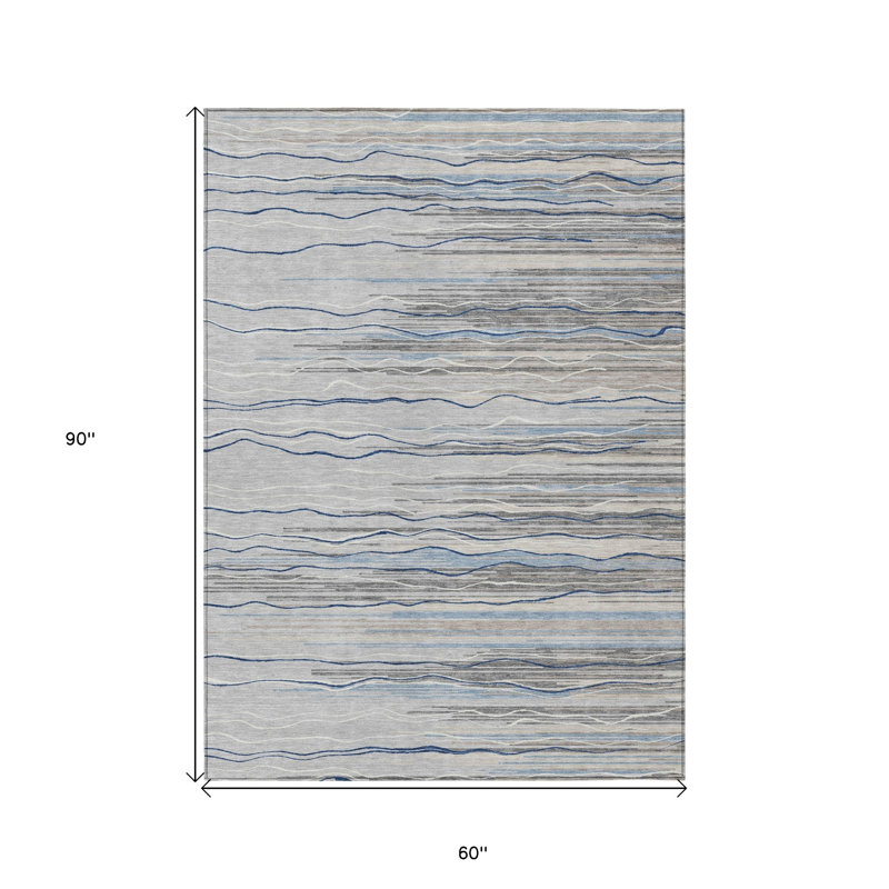 Tapis intérieur lavable rayé gris 5 pi x 8 pi
