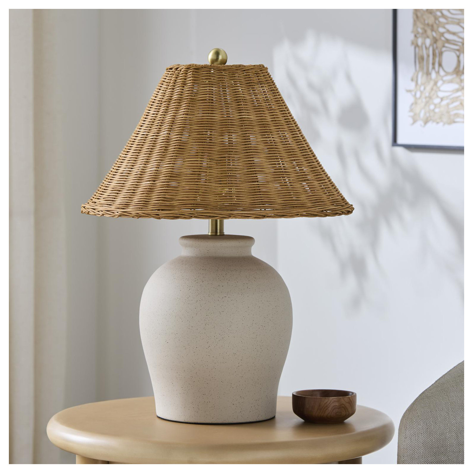 Chemise 22" Ceramic Table Lamp, Rattan, Beige