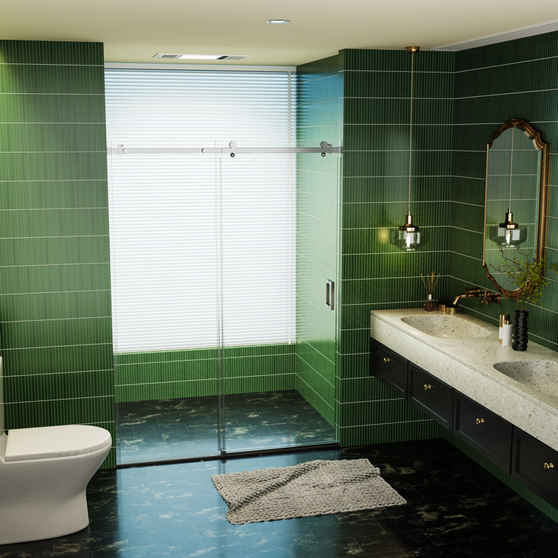 50-54" W * 76" H Frameless Single Sliding Shower Doors, Bathroom Sliding Shower Door, 5/16" (8mm) Thick Sgcc Tempered Glass Door, Reversible Installation, Chrome