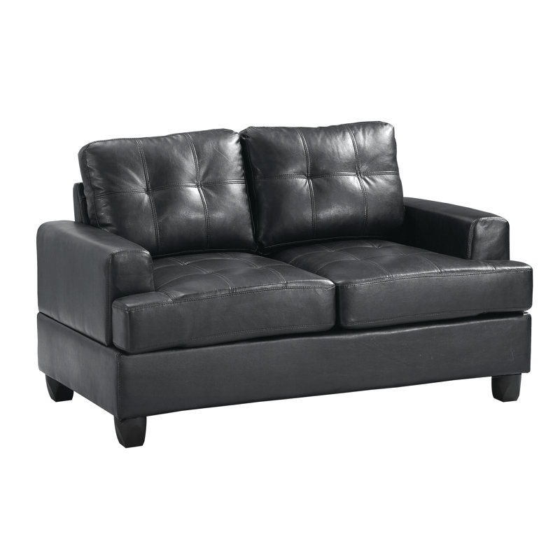 Penta 58" Square Arm Loveseat, Black Faux Leather