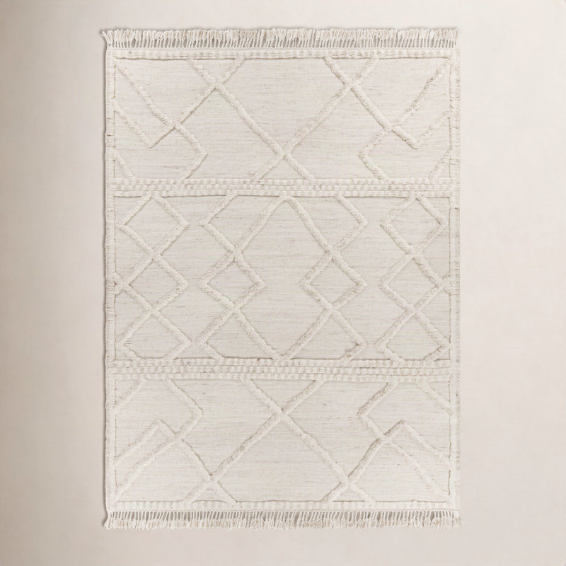 Tapis beige / gris / crème en laine noué à la main Vikarm, Rectangle 5 pi x 7 pi 6 po