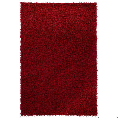 Arae Authentic Hand-Woven Handmade Black & Red High Pile Contemporary Shag Polyester Area Rug