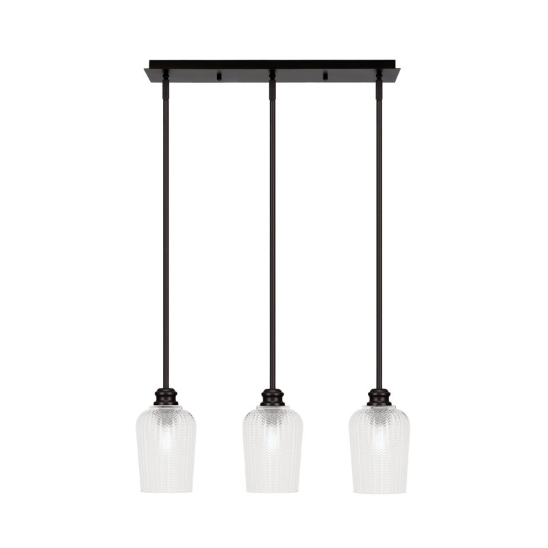 Suspension linéaire Edge à 3 lumières avec verre, Transparent texturé, Espresso