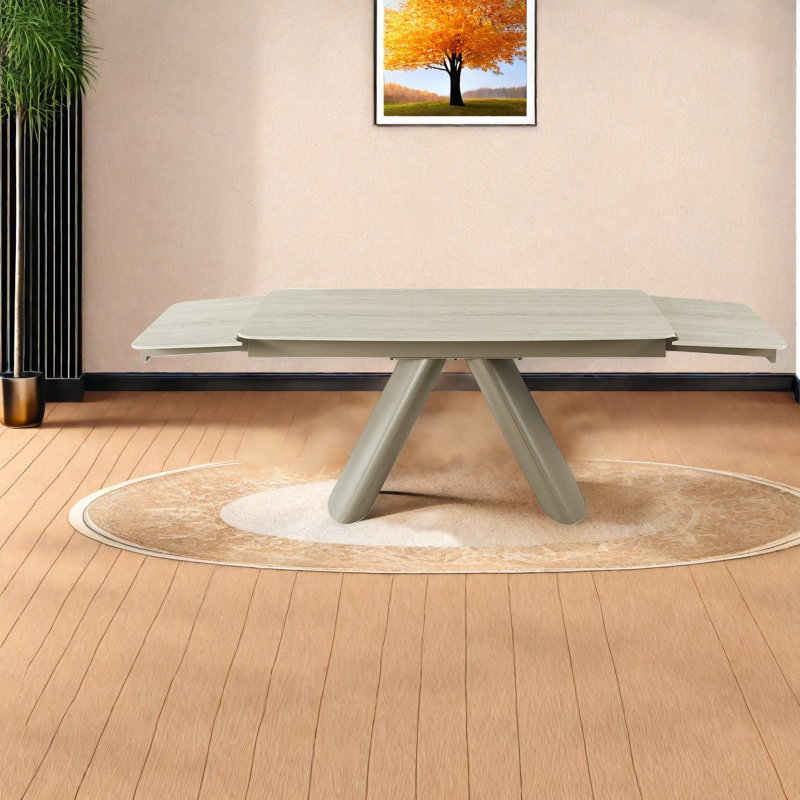 Table de salle à manger extensible en pierre frittée, style moderne pour la maison
