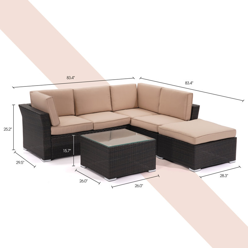 Elra 5 - Person Patio Conversation Set with Cushions, Sand