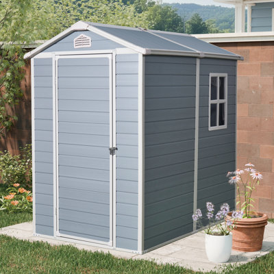 Remise de rangement extérieure en résine 4 x 6 avec plancher et fenêtre gris