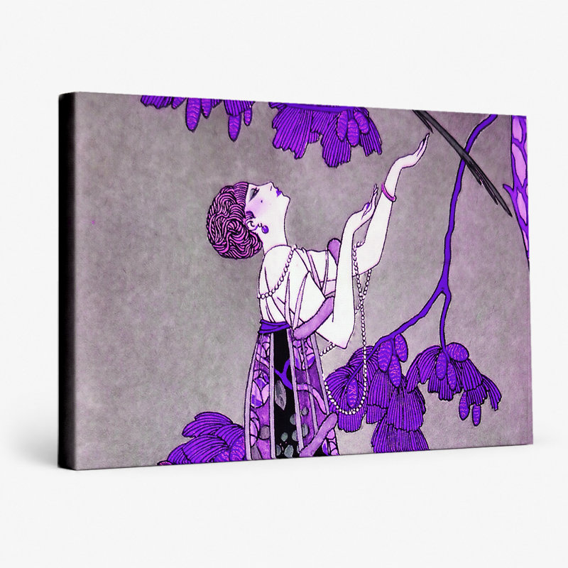 Femme avec perroquet et cage à oiseaux, 14" W x 11" H