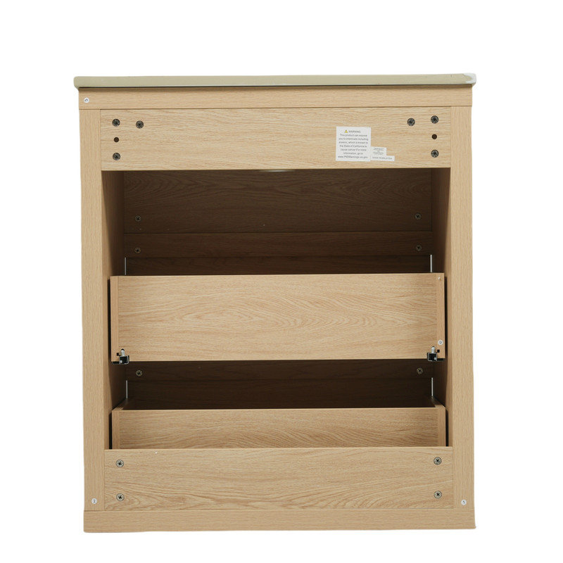 30" Bathroom Vanity With Ceramic Sink And 2 Full-Extension Drawers, Freestanding Bathroom Vanity, Natural Wood