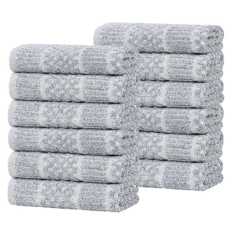 Naples Viscose Cotton Blend Medium Weight Textured Checkered and Ribbed Face Towels Washcloths, Denim Blue
