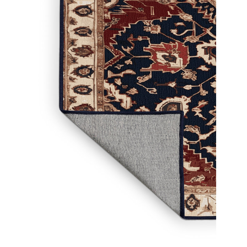 Tapis persan noir lavable à la machine, Rond 4 pi