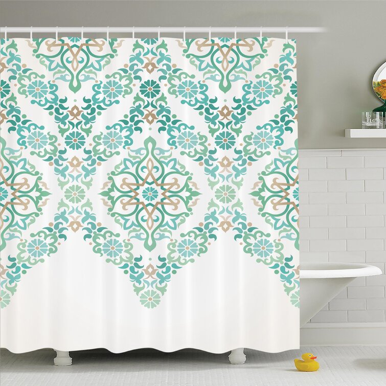 Ambesonne Traditional House Retro Middle Age Symmetrical Gothic Garland Forms in Pastel Print Shower Curtain Set, Green