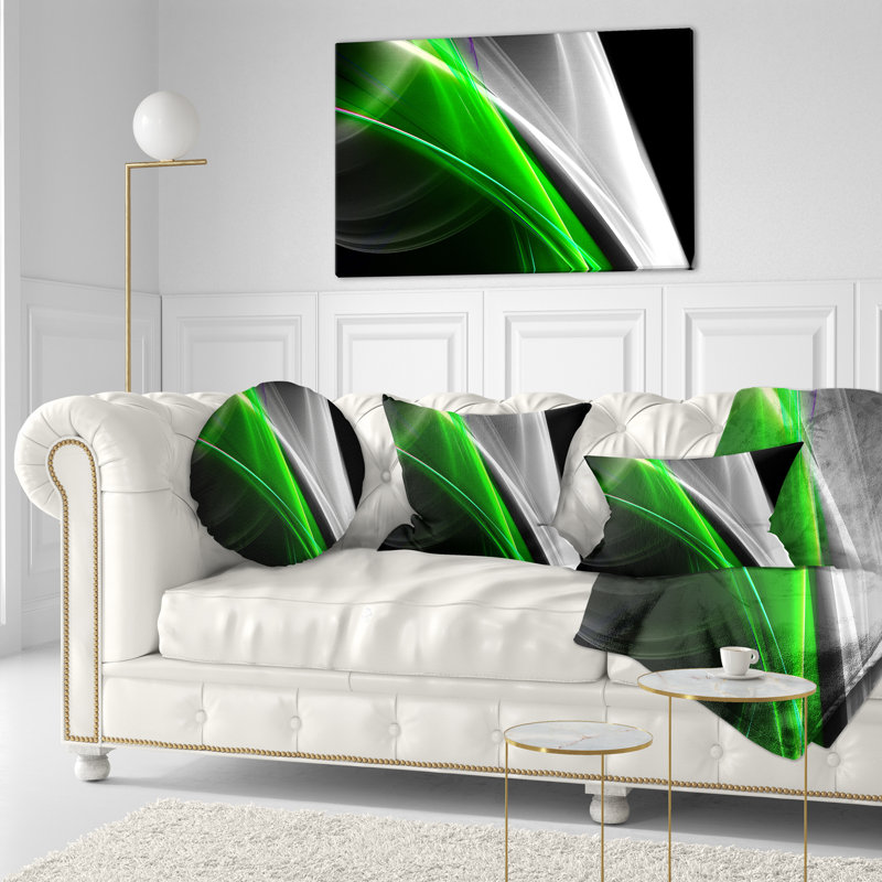 Fractal Lines Green White - coussin imprimé abstrait
