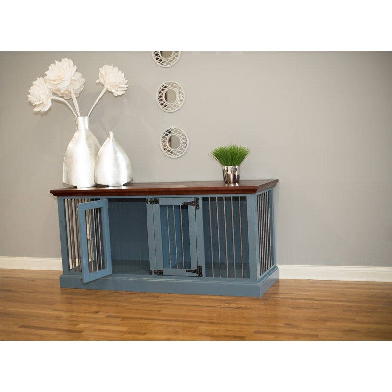 Damien Wood Furniture Style Crate with 2 Doors, Concord Cherry, Smokey Blue