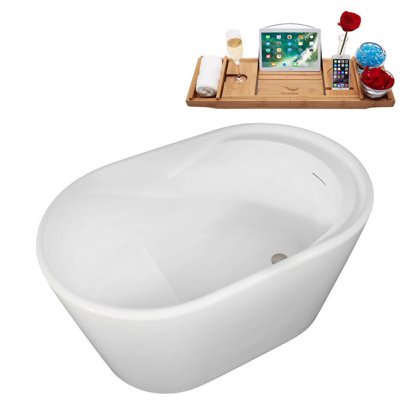 47" Streamline Soaking Freestanding Tub and Tray With Internal Drain, Brushed GunMetal