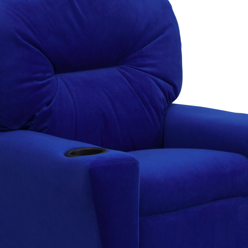 Contemporary Kids Recliner with Cup Holder, Microfiber - Blue