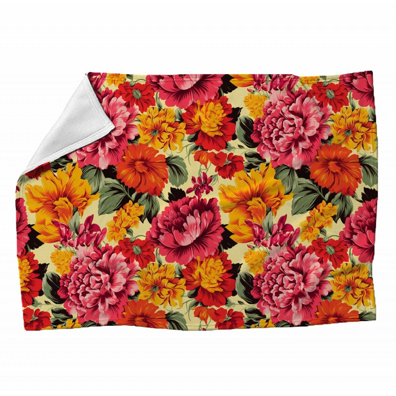 Machine Printed Throw Blanket, Floral, 60" L x 50" W, Red/Yellow