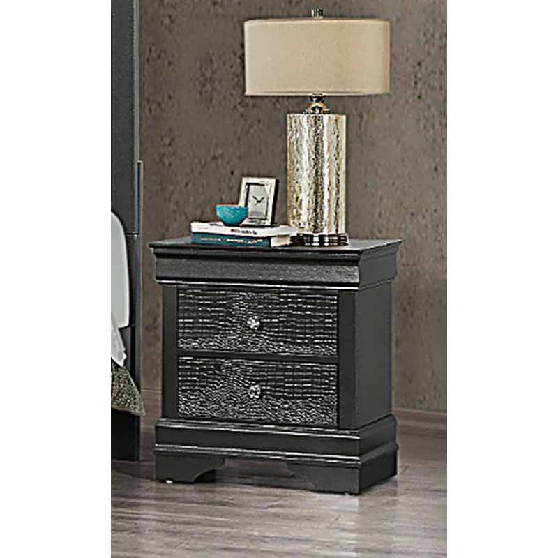 Shaker Crocodile Metallic Grey Nightstand, Metallic Gray
