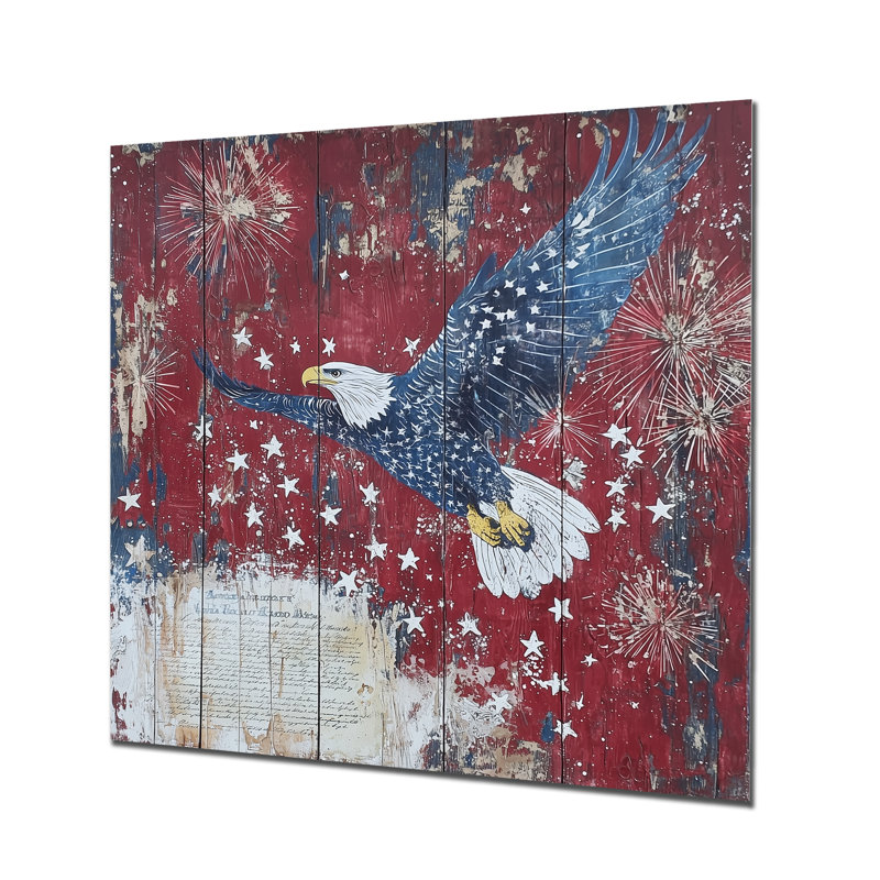 Patriotisme, aigle et drapeau américain, paysage II - aigle, art mural en métal pour le salon, H 29,5 po x l 29,5 po