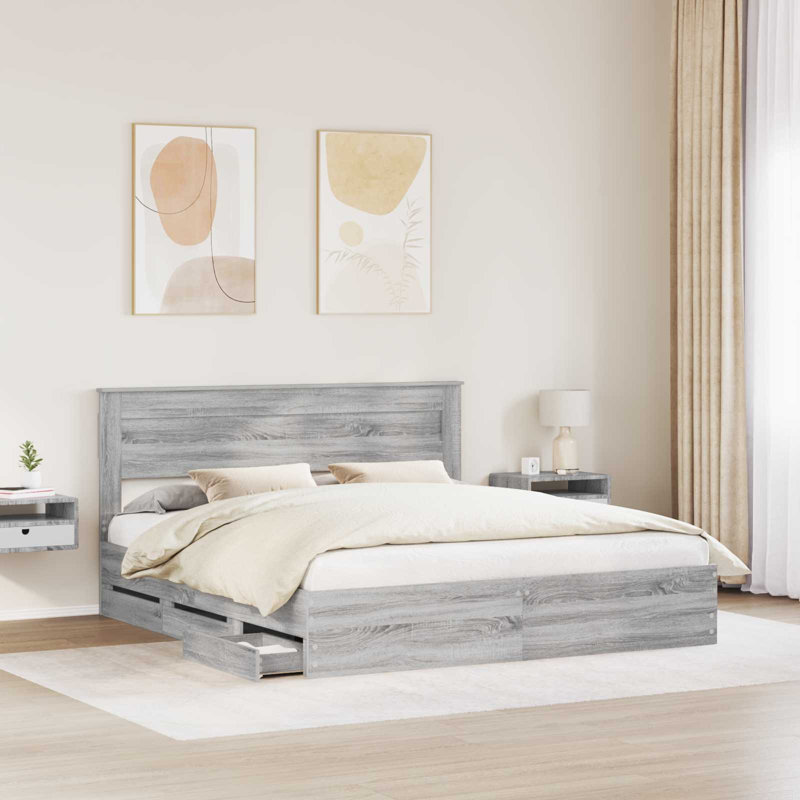 Bed Frame, 200 x 200cm, Grey Sonoma