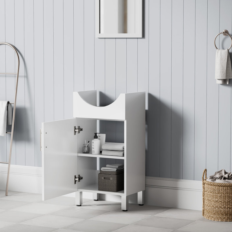 Base de meuble-lavabo simple 18 po seulement, base de meuble-lavabo autoportante ultrabrillante avec tablette réglable et portes à fermeture en douceur DTC, sans comptoir d'évier