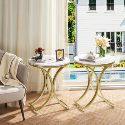 Round End Table Modern Small Coffee Table(Set of 2)