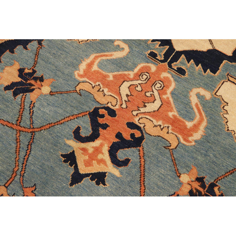 Tapis oriental en laine noué à la main beige / bleu / brun 9 pi 4 po x 11 pi 7 po Badiu