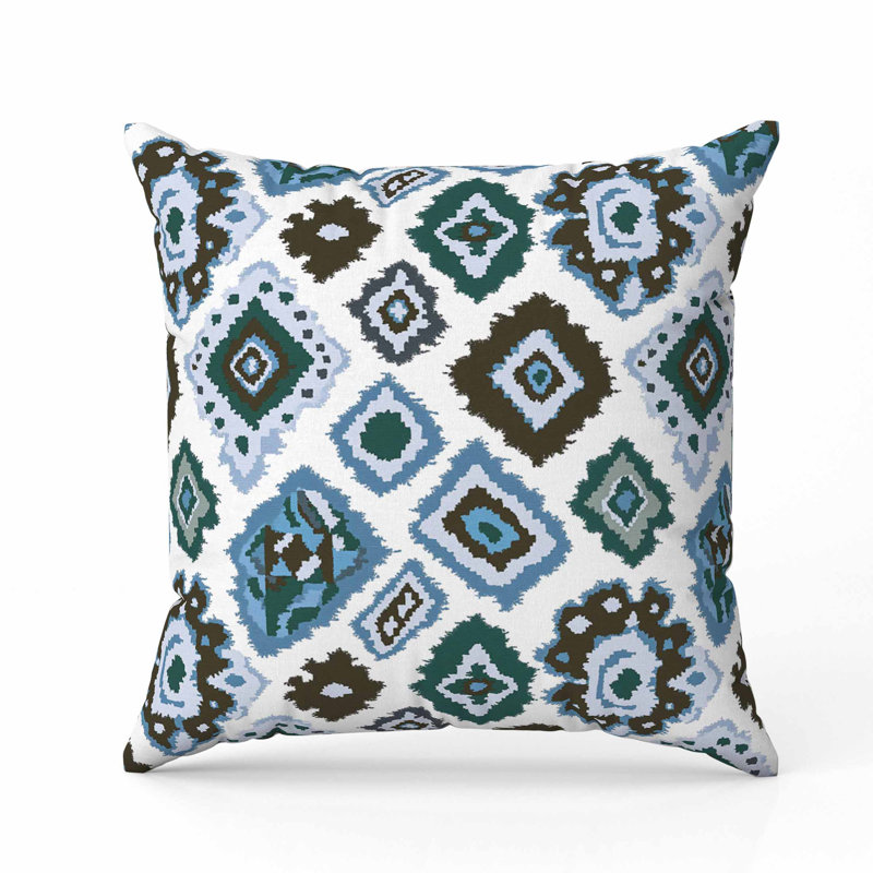 Oreiller imitation daim Ikat Diamond, Carré 18 po, Bleu/blanc/vert