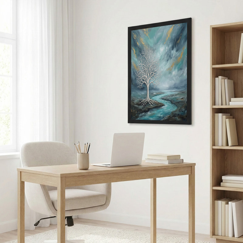 «White Leafless Tree» par Teal River avec toile ciel doré, H 24 po x l 36 po