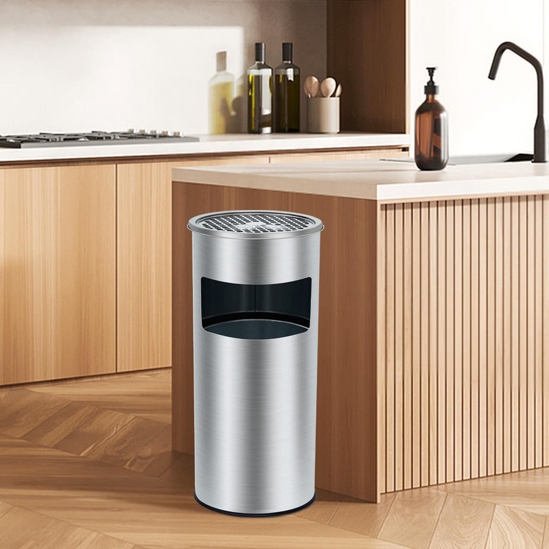 Poubelle ronde 7Gal avec couvercle Poubelle intérieure en acier inoxydable pour le patio