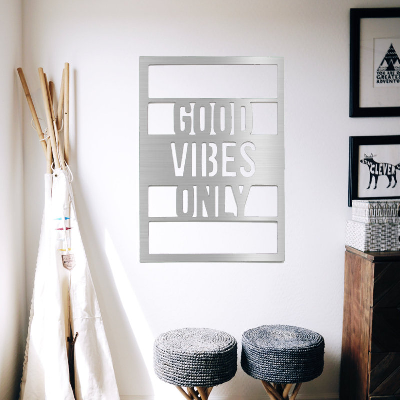 Art mural en métal Good Vibes Only, Argent