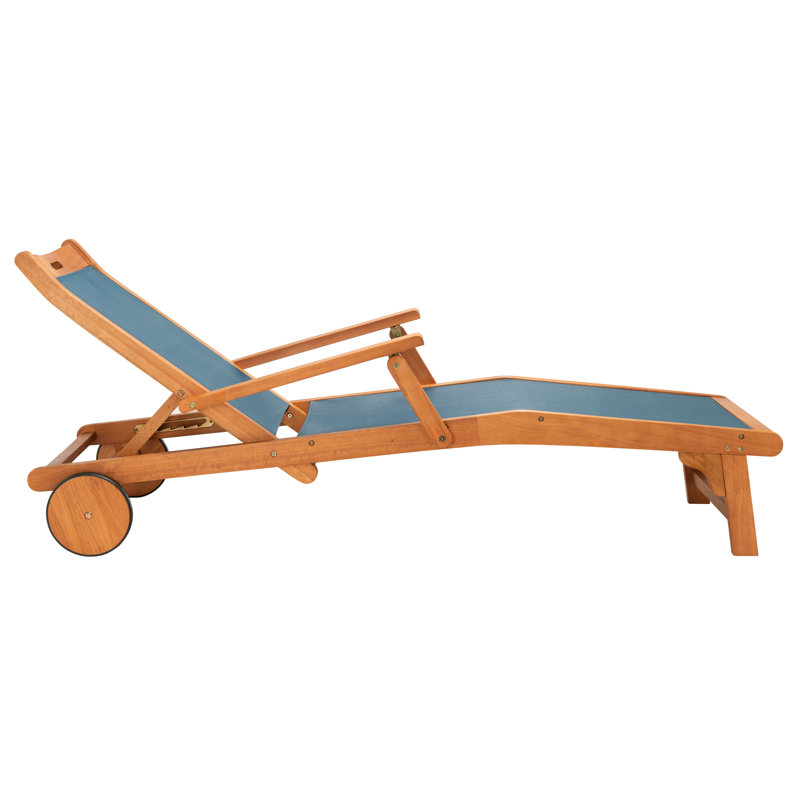London Outdoor Eucalyptus Wood Chaise Lounge, Navy