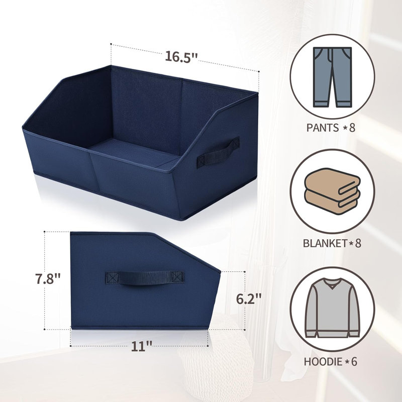 Ensemble de 6 bacs de rangement trapézoïdaux avec poignées bleu marine