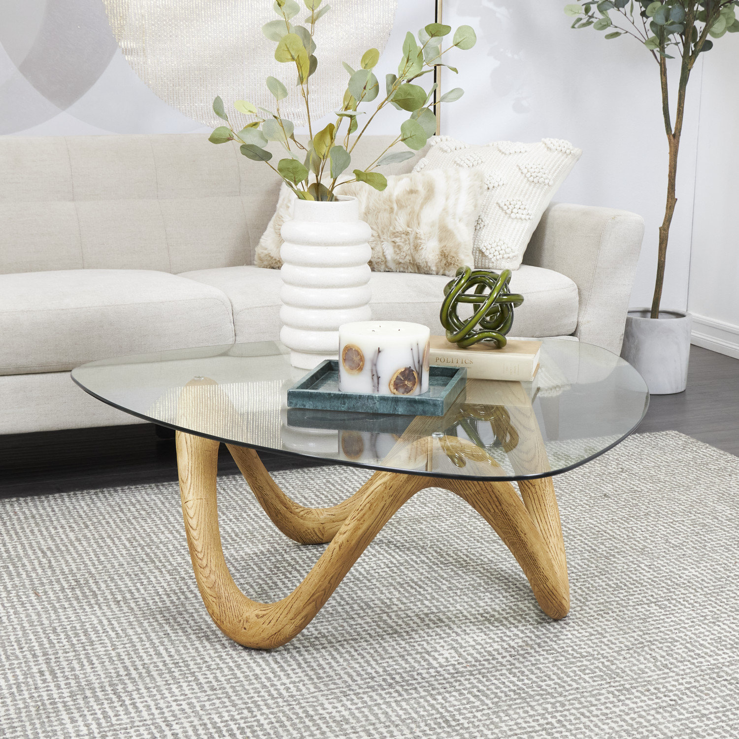 Minsk Glass Coffee Table, 15.2" H x 42" W x 42" D