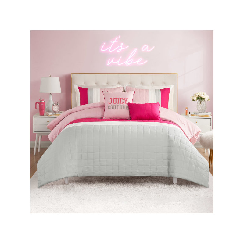 Juicy Couture Color Blocked Designer Bedding Sets, Queen Comforter + 4 Additional Pieces