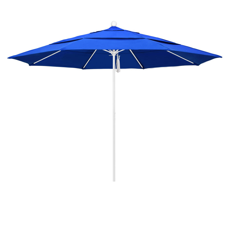 Parasol de marché 11 pi Silva, Toile Sunbrella® bleu pacifique, Blanc mat