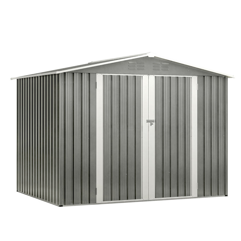 8 X 6 FT Outdoor Waterproof Garden Tool Storage Sheds With Metal Foundation With Floor Frame, Tool Shed With Lockable Hinged Doors & Air Vents, Storage House Waterproof For Backyard, Lawn, Gray