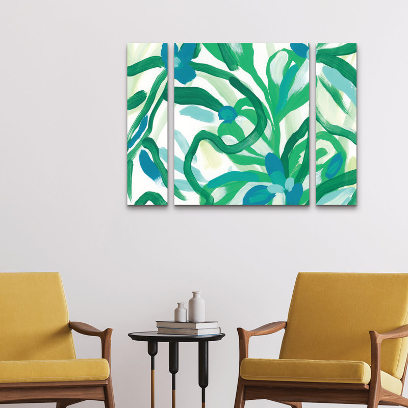 Ensemble de 3 panneaux d'art mural - "Jungle Melody Ii" par June Erica Vess pour décoration de salon, de chambre à coucher ou de bureau 