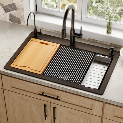 Karran Quartz 33'' X 22'' Single Bowl Drop-in Workstation Kitchen Sink
