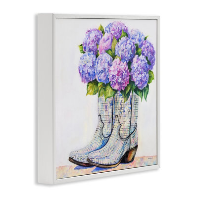 Bottes de cow-boy à motif hydrangée, giclée, conception par Amanda Greenwood