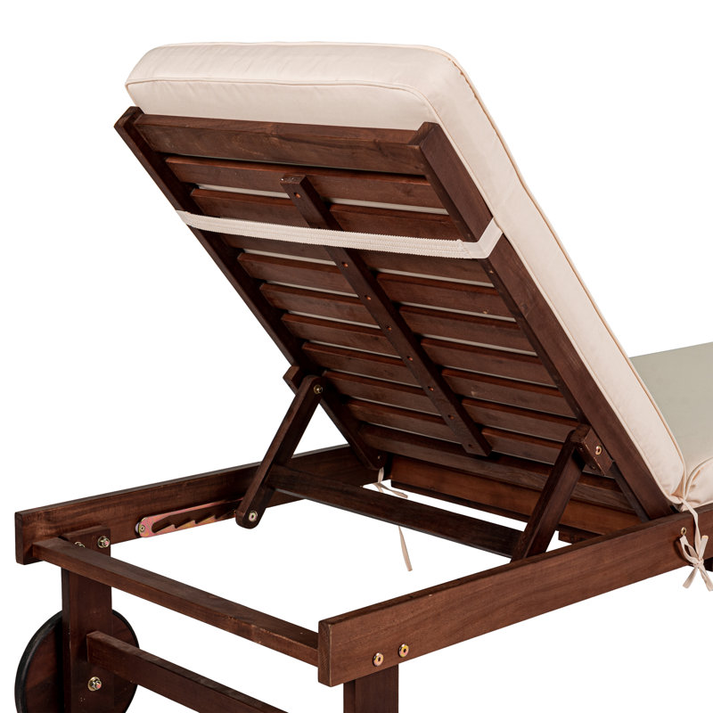 Rogyne Outdoor Wood Chaise Lounge , Cushion Included, Dark Brown