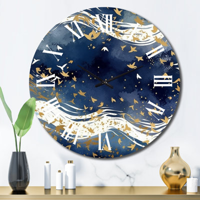 Horloge murale abstrait bleu foncé et doré