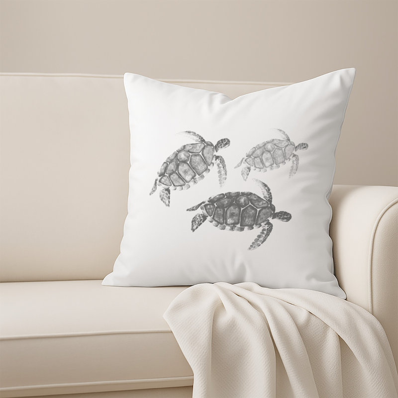  Housse et insert de coussin carré Watercolor Sea Turtles, Gris
