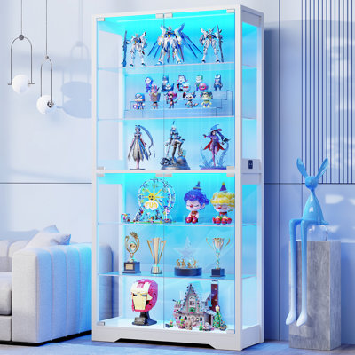Display Cabinet With Glass Door, Curio Cabinet With 3 Color Light For Collectibles, Display Case With Adjustable Glass Shelves, Human Body Sensor, Mul by Wrought Studio