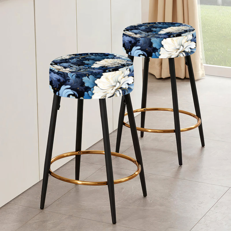 Ensemble de 2 tabourets de bar Astrask Blue White Damask Radiance