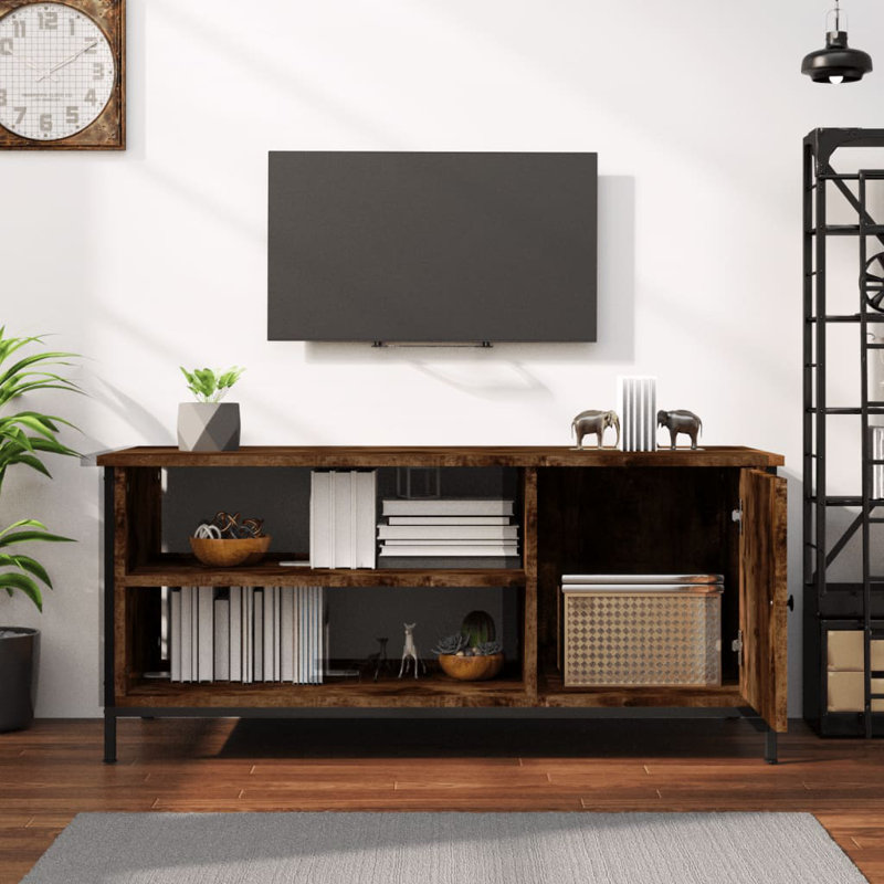 Meuble télé vidaXL en bois d'ingénierie et acier, Chêne fumé