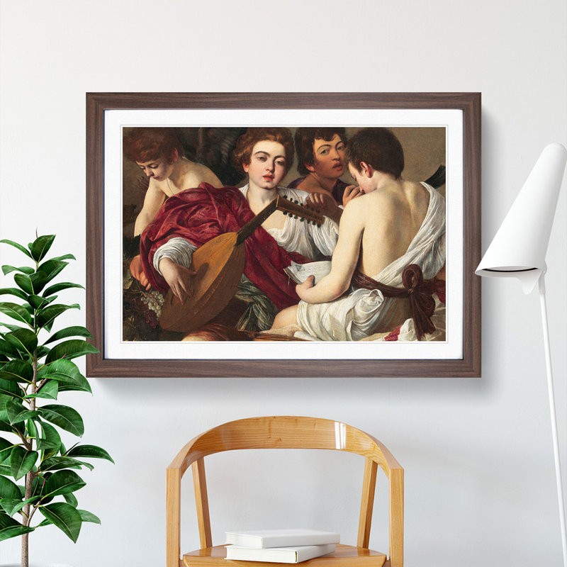 Music by Caravaggio - Picture Frame Painting, 48cm H x 65cm W x 2cm D, Walnut Framed