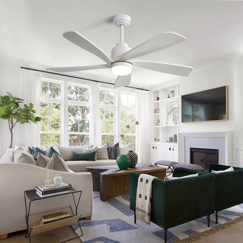 Ventilateur de plafond 52 pouces avec lumière à DEL à intensité variable et 5 pales en bois massif