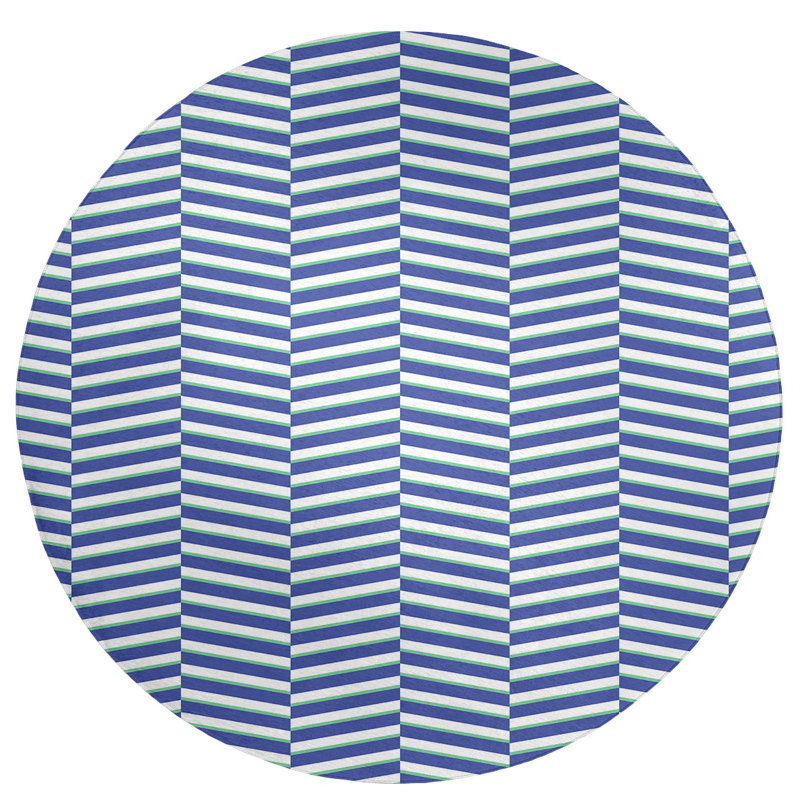 Tapis à rayures bleu/blanc, Rond 5 pi