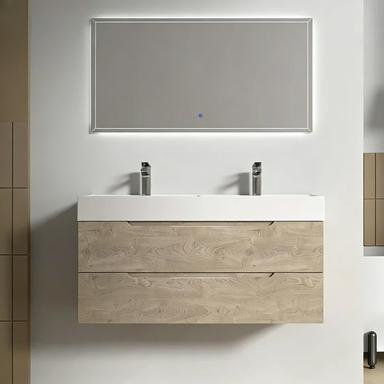 Meuble-lavabo double mural 48 po avec lavabo intégré en résine, 2 tiroirs à fermeture douce minimaliste